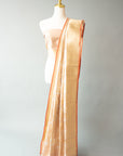 Beige/Gold Handwoven Silk Sari And Unstitched Blouse