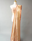 Beige/Gold Handwoven Silk Sari And Unstitched Blouse