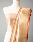 Beige/Gold Handwoven Silk Sari And Unstitched Blouse