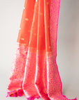 Elegant Handwoven Red And Pink Silk Sari With Unstitched Blouse