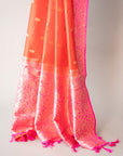 Elegant Handwoven Red And Pink Silk Sari With Unstitched Blouse