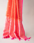 Elegant Handwoven Red And Pink Silk Sari With Unstitched Blouse
