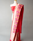 Handwoven Pink/Red Silk Sari With Unstitched Blouse