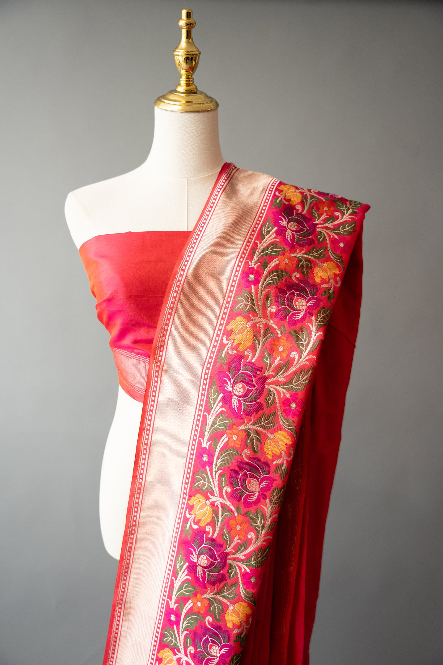 Handwoven Pink/Red Silk Sari With Unstitched Blouse