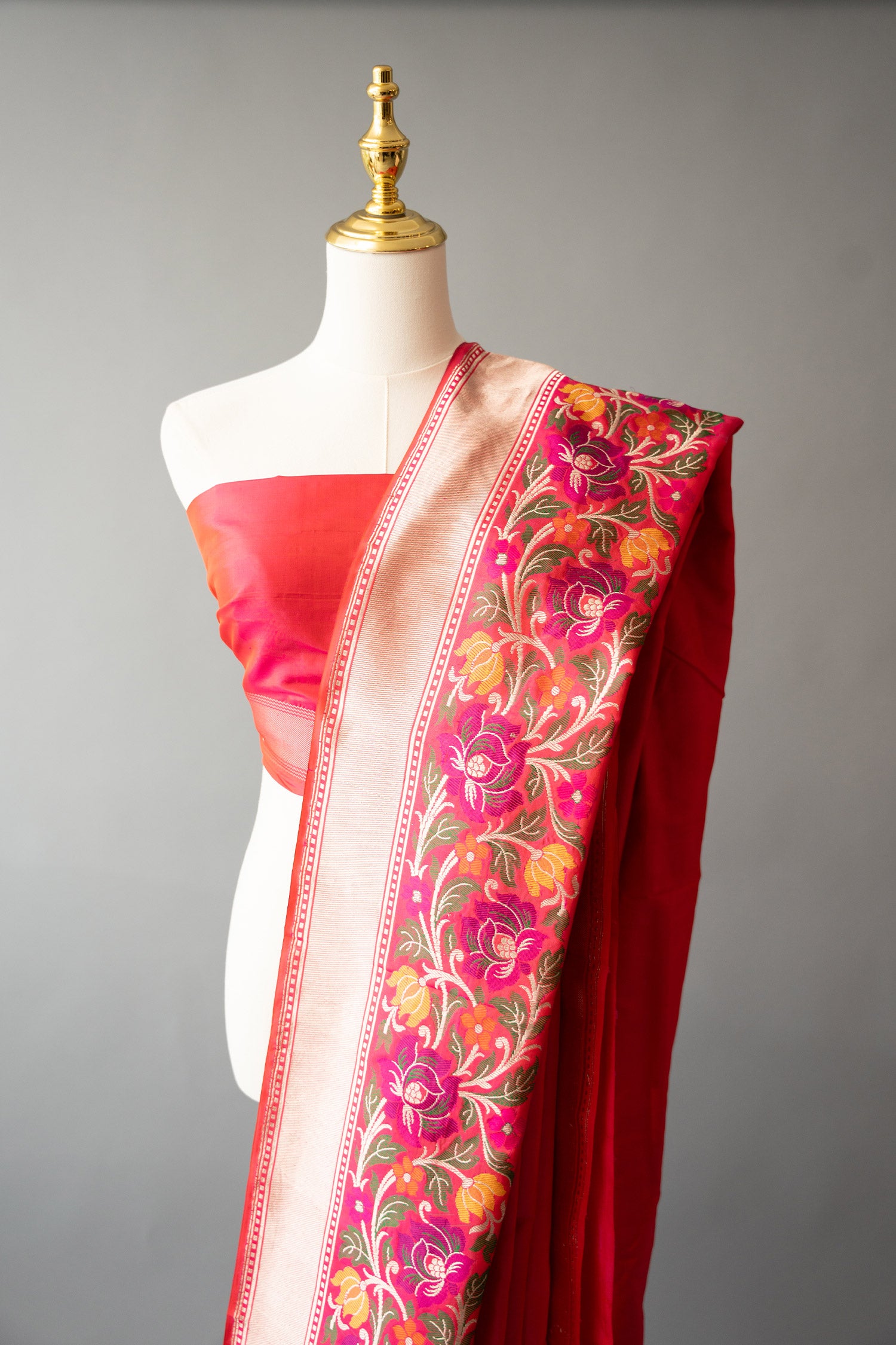 Handwoven Pink/Red Silk Sari With Unstitched Blouse