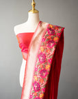 Handwoven Pink/Red Silk Sari With Unstitched Blouse