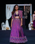 Dark Purple Fully Embellished Ajrakh Lehenga And Jacket With Bralette