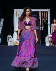 Dark Purple Fully Embellished Ajrakh Lehenga And Jacket With Bralette
