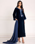 Midnight Blue Luxe Velvet Straight Suit Set