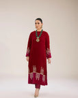 Ruby Velvet Embroidered Kurta & Pant Set