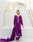 Khushboo & Pankaj Women Royal Purple Embroidered Silk Suit Set with Palazzo