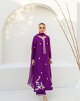 Khushboo & Pankaj Women Royal Purple Embroidered Silk Suit Set with Palazzo