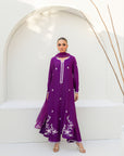 Khushboo & Pankaj Women Royal Purple Embroidered Silk Suit Set with Palazzo