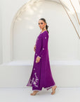 Khushboo & Pankaj Women Royal Purple Embroidered Silk Suit Set with Palazzo