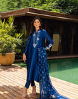 Khushboo & Pankaj Women Royal Blue Embroidered Silk Suit Set