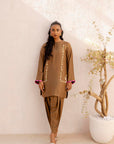 Khushboo & Pankaj Mocha Embroidered Kurta Set with Tulip Pants