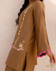 Khushboo & Pankaj Mocha Embroidered Kurta Set with Tulip Pants