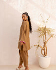 Khushboo & Pankaj Mocha Embroidered Kurta Set with Tulip Pants