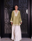 Khushboo & Pankaj Women Olive Green Embroidered Kurta Set with Farshi Salwar