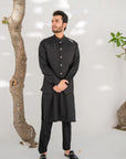 Khushboo & Pankaj All-Black Nehru Jacket Kurta & Trouser 3-Pc Set (SAFA)