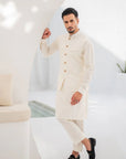 Khushboo & Pankaj Off-White Nehru Jacket Kurta & Salwar 3-Pc Set (SAFA)