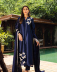 Khushboo & Pankaj Women Navy Blue Embroidered Silk Suit Set