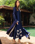 Khushboo & Pankaj Women Navy Blue Embroidered Silk Suit Set
