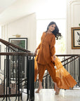 Khushboo & Pankaj Women Rust Brown Glace Cotton/Cotton Silk Suit Set