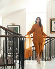 Khushboo & Pankaj Women Rust Brown Glace Cotton/Cotton Silk Suit Set