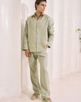 Khushboo & Pankaj Sage Green Linen Relaxed Oversized Shirt (SAND Collection)