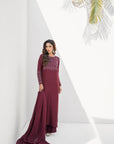 Khushboo & Pankaj Women Maroon Glace Cotton Embroidered Suit Set