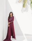 Khushboo & Pankaj Women Maroon Glace Cotton Embroidered Suit Set