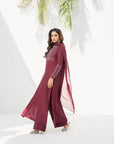 Khushboo & Pankaj Women Maroon Glace Cotton Embroidered Suit Set