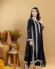Khushboo & Pankaj Noir Ivory Embroidered Suit Set