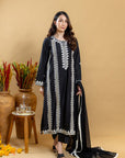 Khushboo & Pankaj Noir Ivory Embroidered Suit Set