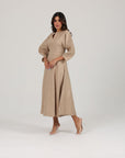 Khushboo & Pankaj Beige Linen A-Line Midi Dress