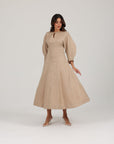 Khushboo & Pankaj Beige Linen A-Line Midi Dress