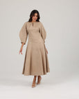 Khushboo & Pankaj Beige Linen A-Line Midi Dress