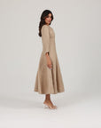 Khushboo & Pankaj Beige Linen A-Line Midi Dress