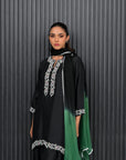 Khushboo & Pankaj Black and Green Embroidered Farshi Suit Set