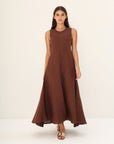Khushboo & Pankaj Brown Linen A-Line Maxi Dress