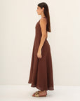 Khushboo & Pankaj Brown Linen A-Line Maxi Dress
