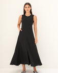 Khushboo & Pankaj Black Linen Sleeveless A-Line Midi Dress