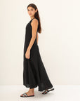 Khushboo & Pankaj Black Linen Sleeveless A-Line Midi Dress