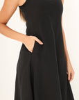 Khushboo & Pankaj Black Linen Sleeveless A-Line Midi Dress