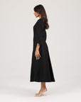 Khushboo & Pankaj Black Linen A-Line Midi Dress
