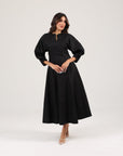 Khushboo & Pankaj Black Linen A-Line Midi Dress
