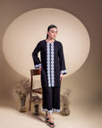 Khushboo & Pankaj Black Scallop Embroidered Kurta Set