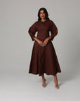 Khushboo & Pankaj Brown Linen A-Line Midi Dress