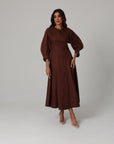 Khushboo & Pankaj Brown Linen A-Line Midi Dress